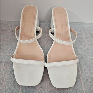 Comshun Low Block Heel Sandals White Women’s 10M